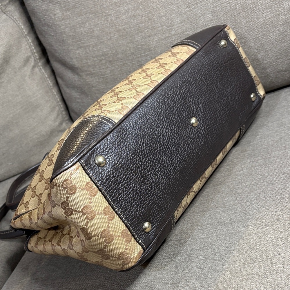 Gucci  GG  Crystal Prince Tote  Bag Coated Canvas Leather Trim Authentic - Picture 7 of 15